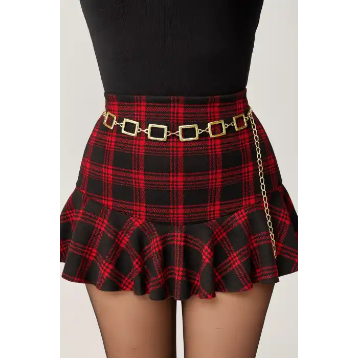 Altın Renk Kare Detaylı Zincir Kemer