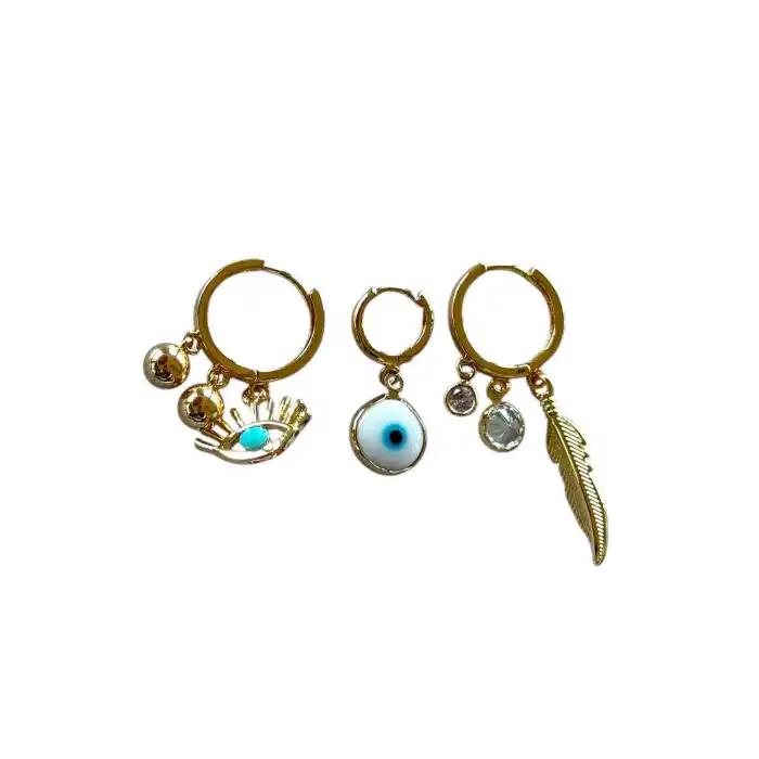 Altın Renk Karışık Figürlü 3lü Küpe Set