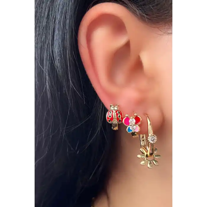 Altın Renk Karışık Figürlü 3lü YSX Küpe Set