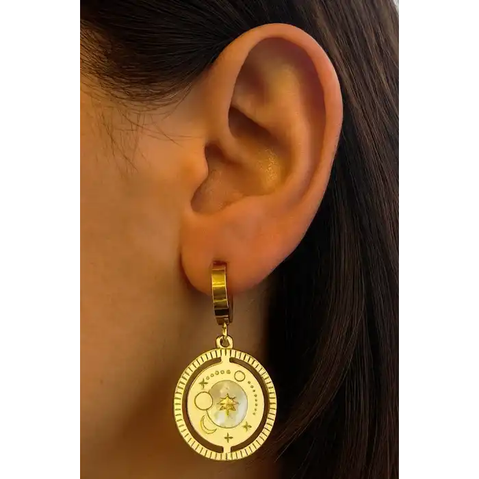 Altın Renk Karışık Figürlü Çelik Küpe (Çift)