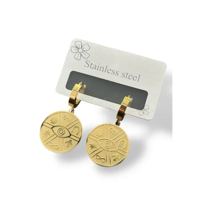 Altın Renk Karışık Figürlü Çelik Küpe (Çift)