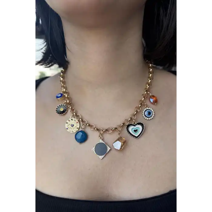 Altın Renk Karışık Figürlü Kolye