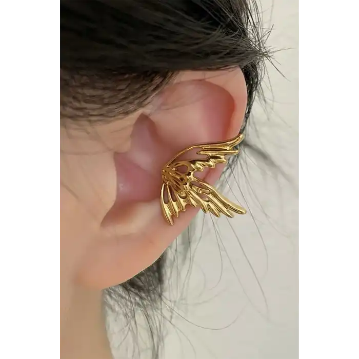 Altın Renk Kelebek Figürlü 14K Altın Kaplama TX Ear Cuff (Tek)