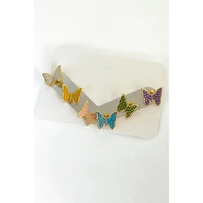 Altın Renk Kelebek Figürlü 6lı Küpe Set