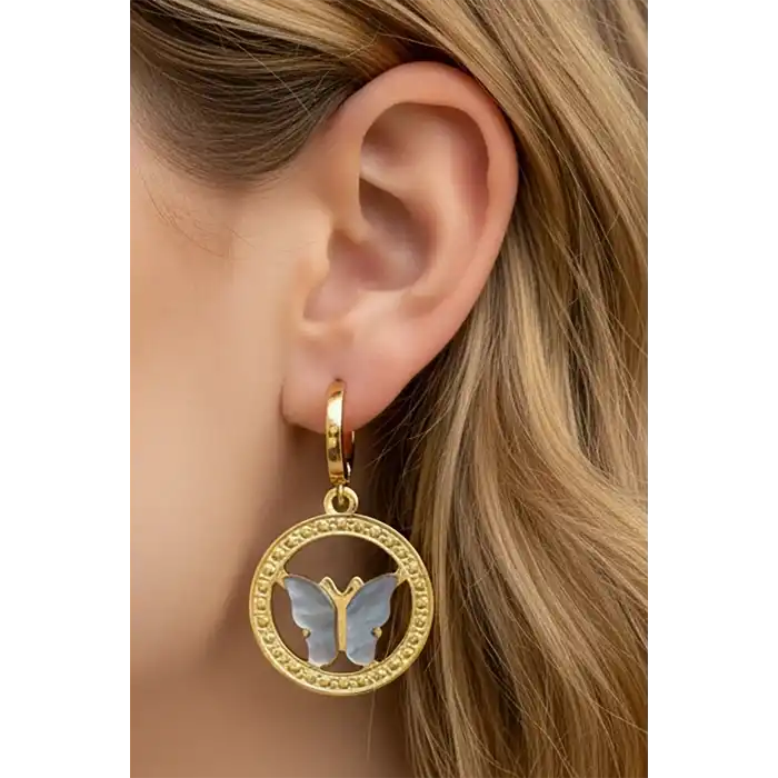 Altın Renk Kelebek Figürlü Çelik Küpe (Çift)