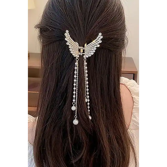 Altın Renk Kelebek Figürlü İnci Detaylı Mandal Toka