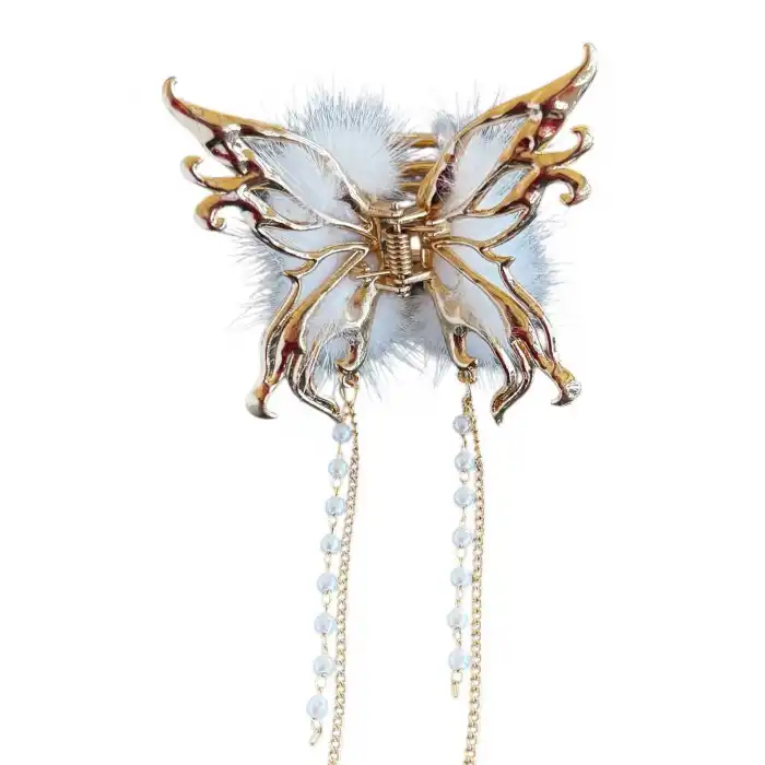 Altın Renk Kelebek Figürlü İnci Detaylı Sallantılı Metal Mandal Toka