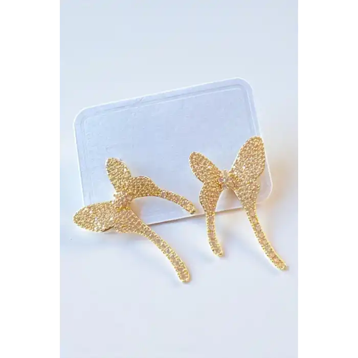 Altın Renk Kelebek Figürlü Küpe (Çift)