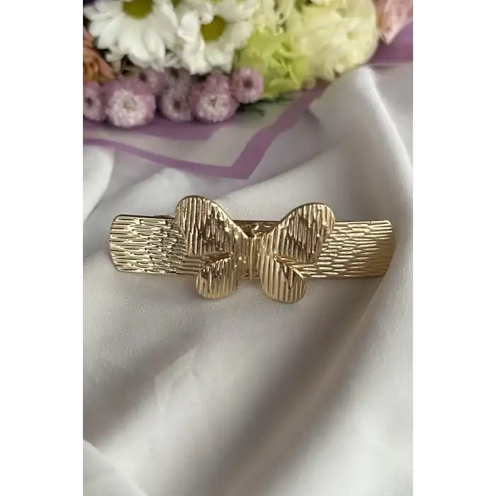 Altın Renk Kelebek Figürlü Metal Otomat Toka