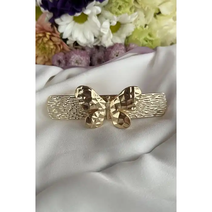 Altın Renk Kelebek Figürlü Metal Otomat Toka