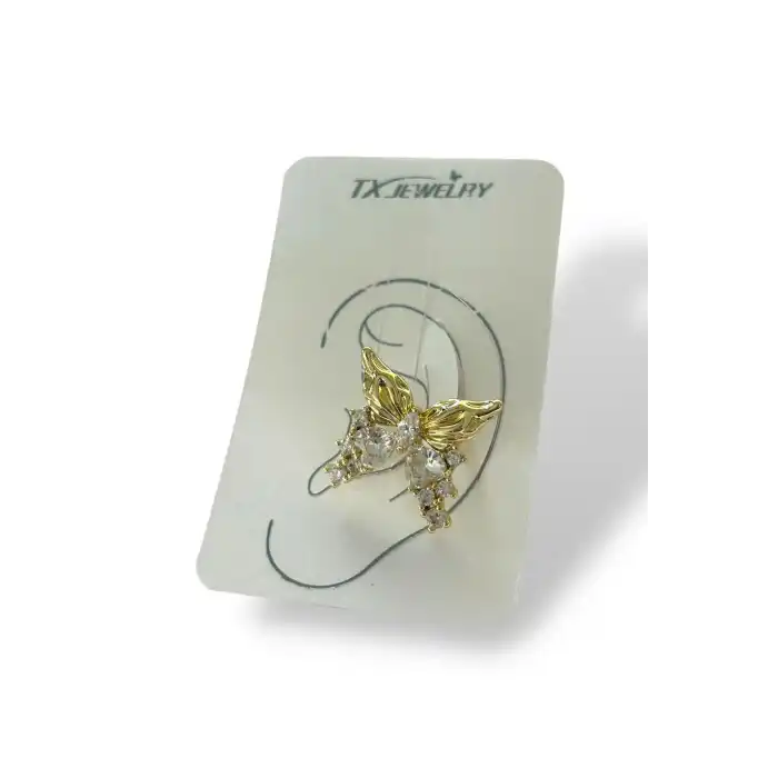 Altın Renk Kelebek Figürlü Taş Detaylı 14K Altın Kaplama TX Ear Cuff (Tek)