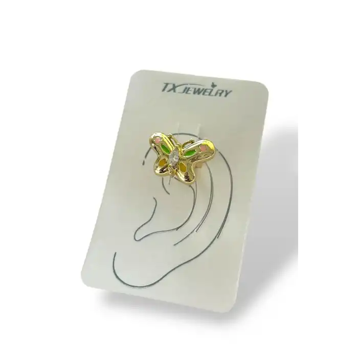 Altın Renk Kelebek Figürlü Taş Detaylı 14K Altın Kaplama TX Ear Cuff (Tek)