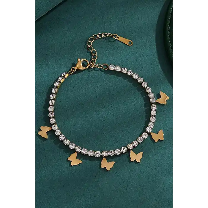 Altın Renk Kelebek Figürlü Taşlı Su Yolu Bileklik