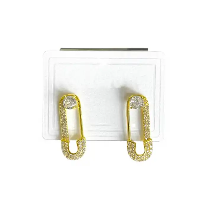 Altın Renk Kilit Figürlü Taş Detaylı Küpe (Çift)