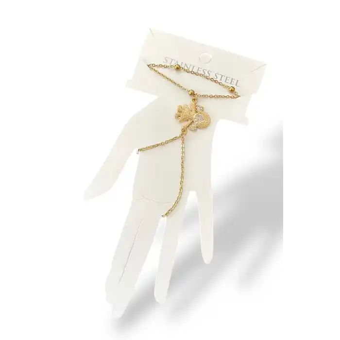 Altın Renk Kız Figürlü Taş Detaylı Çelik Şahmeran