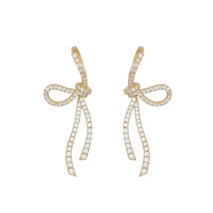 Altın Renk Kurdele Figürlü 14k Altın Kaplama Küpe (Çift)