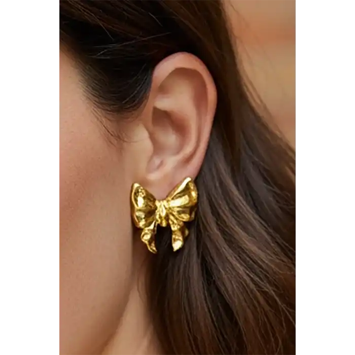 Altın Renk Kurdele Figürlü Çelik Küpe (Çift)