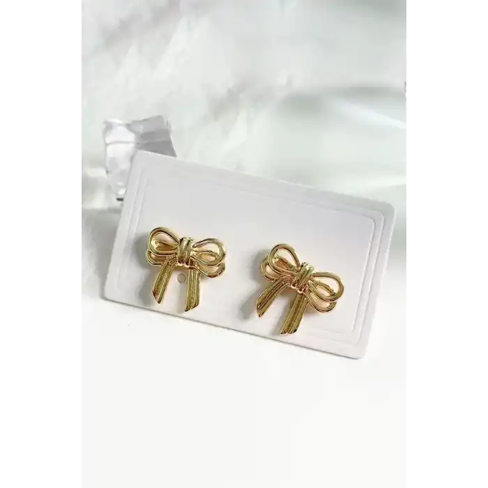 Altın Renk Kurdele Figürlü Çelik Küpe (Çift)