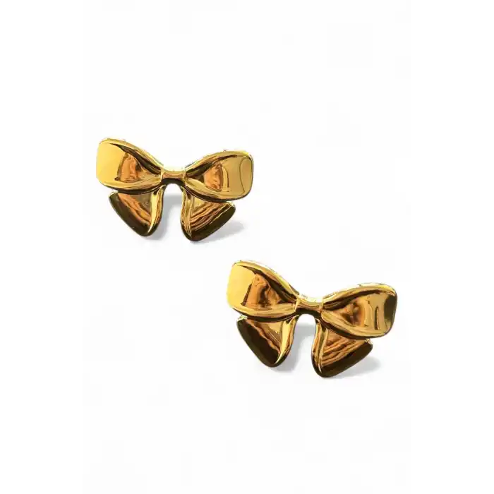 Altın Renk Kurdele Figürlü Çelik Küpe (Çift)