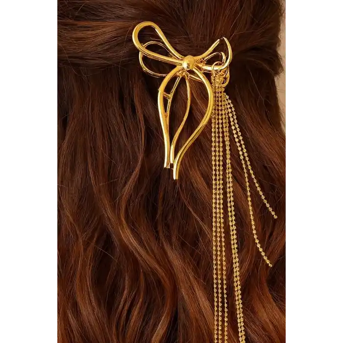 Altın Renk Kurdele Figürlü Taş Detaylı Metal Mandal Toka