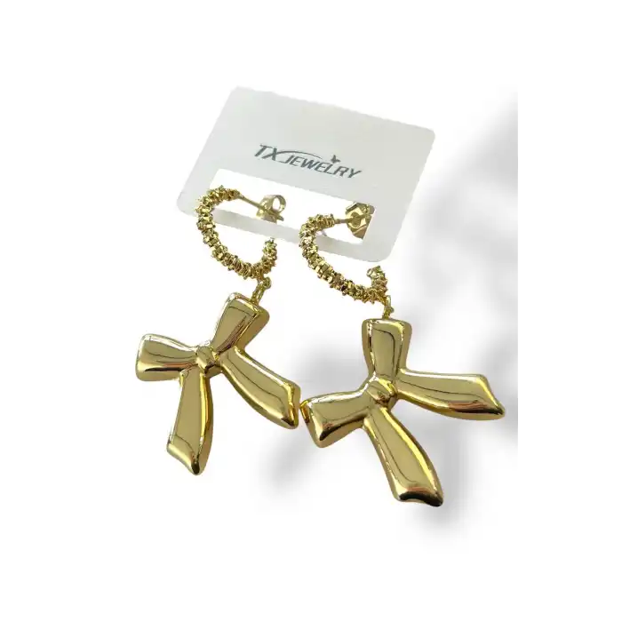 Altın Renk Kurdele Figürlü14K Altın Kaplama TX Küpe (Çift)