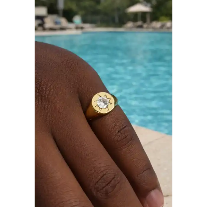 Altın Renk Kuzey Yıldızı Detaylı Serçe Parmak Yüzük (Ayarlanabilir)