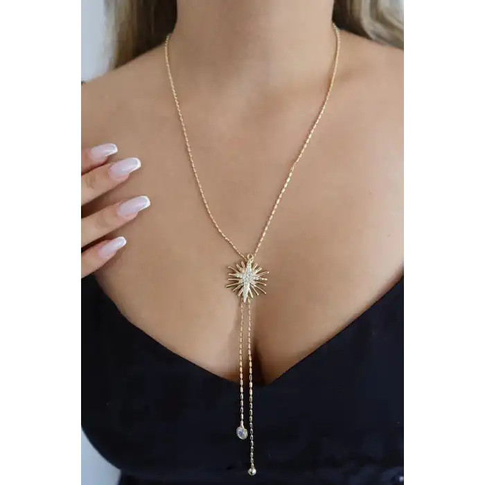 Altın Renk Kuzey Yıldızı Figürlü Y Kolye