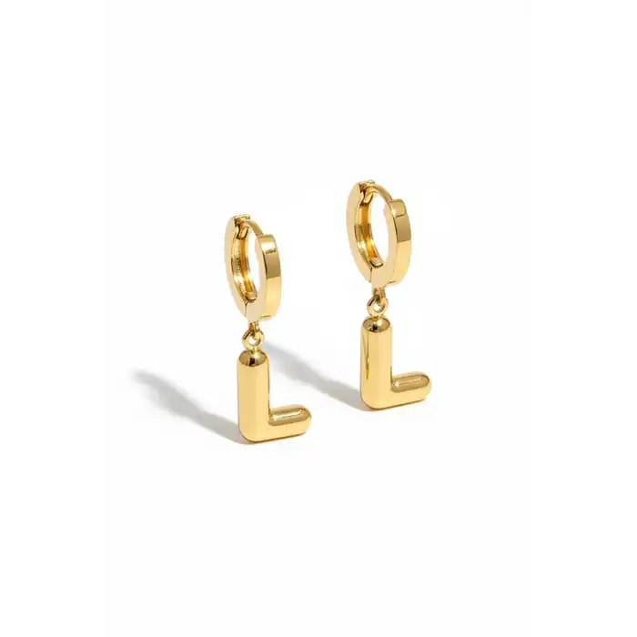 Altın Renk L Harf Çelik Küpe (Çift)