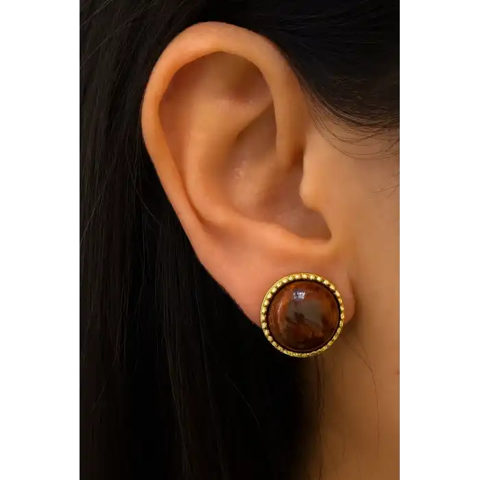 Altın Renk Leopar Detaylı Küpe (Çift)