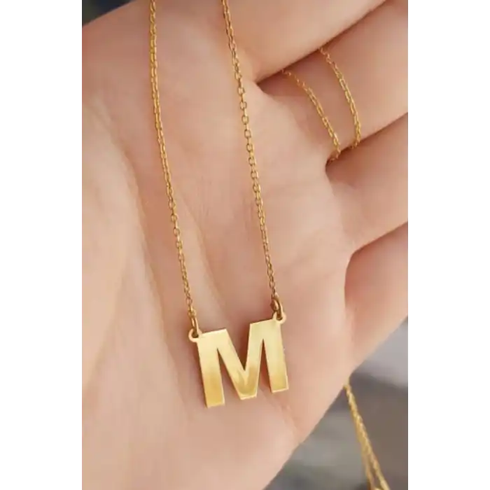 Altın Renk M Harf Çelik Kolye