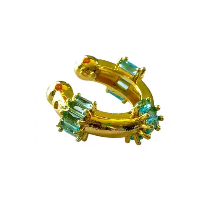 Altın Renk Mavi Taş Detaylı Ear Cuff (Tek)