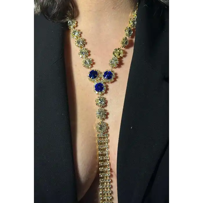 Altın Renk Mavi Taş Detaylı Vücut Aksesuarı