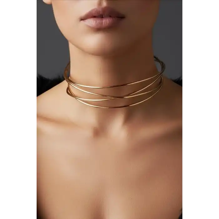 Altın Renk Metal Choker Kolye