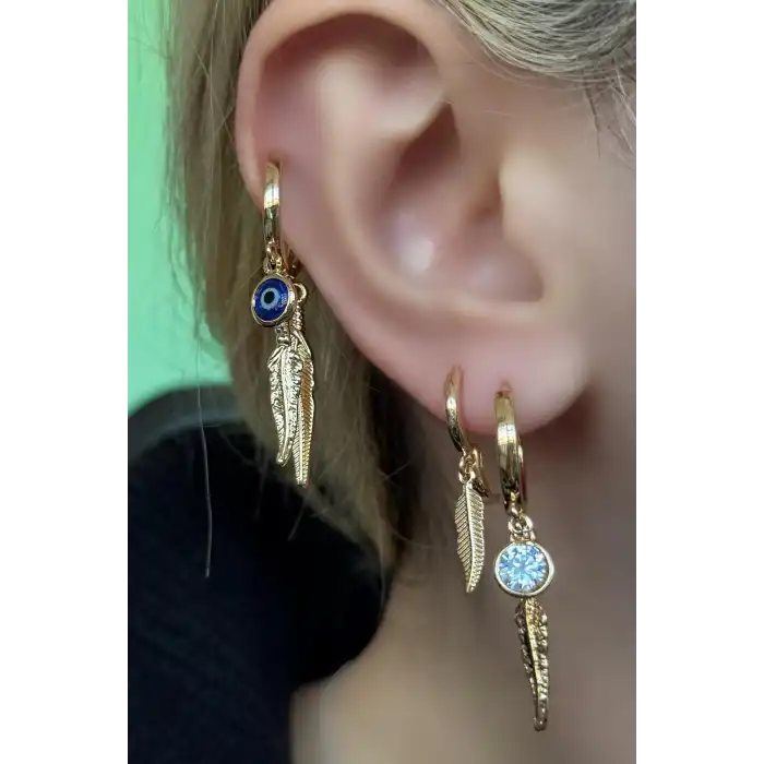 Altın Renk Nazar Boncuk Figürlü 3lü Set Küpe