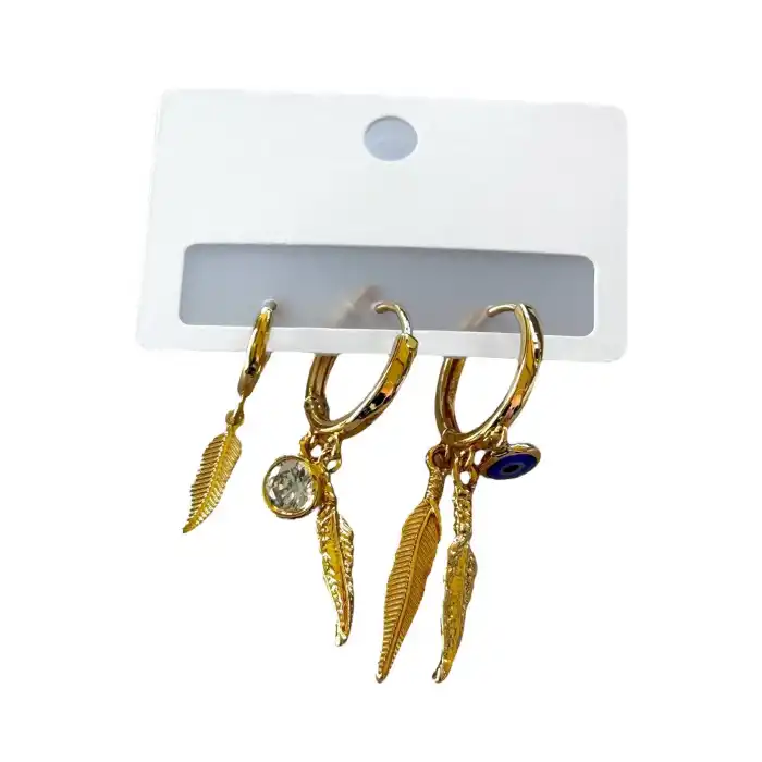 Altın Renk Nazar Boncuk Figürlü 3lü Set Küpe