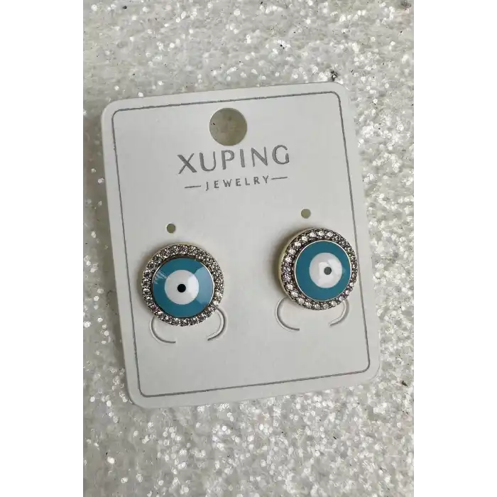 Altın Renk Nazar Boncuk Figürlü Çelik Xuping Küpe (Çift)