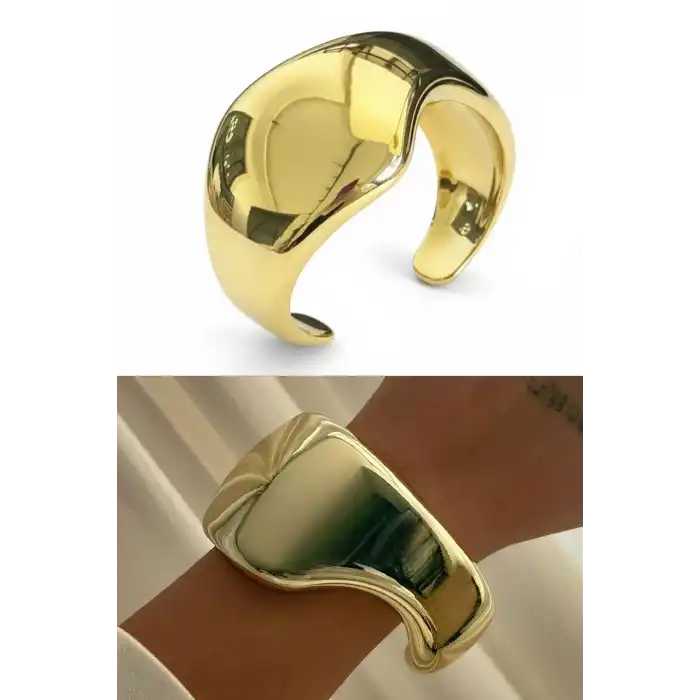 Altın Renk Plaka Kelepçe Bileklik