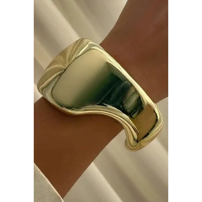 Altın Renk Plaka Kelepçe Bileklik