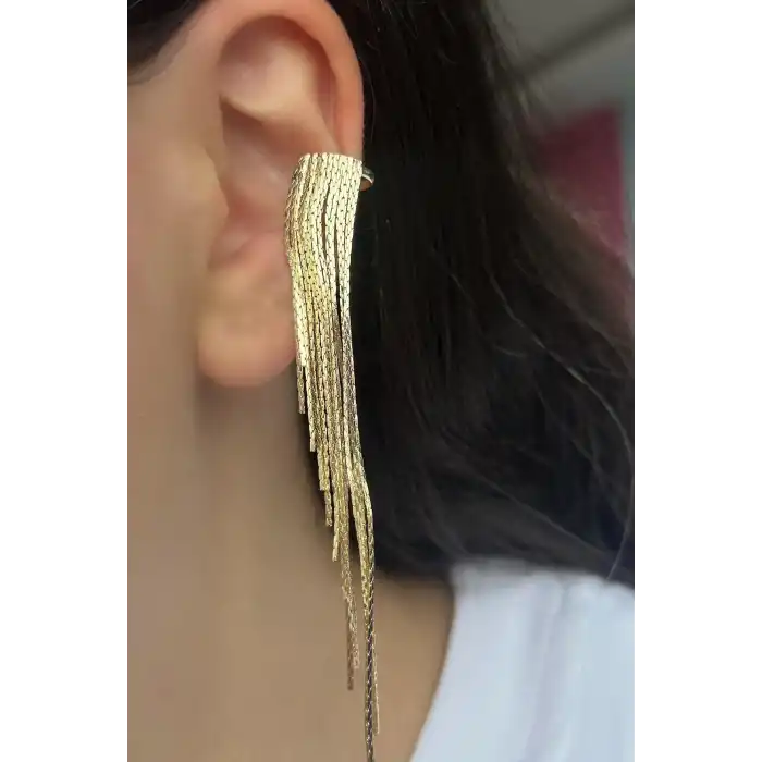 Altın Renk Sallantılı Ear Cuff (Tek)