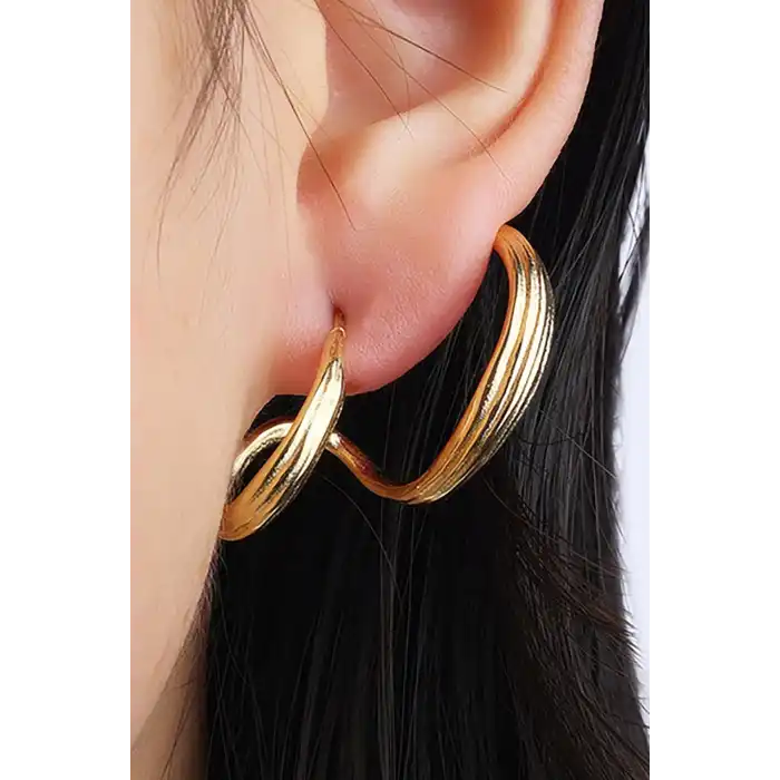 Altın Renk Sarmal Çelik Küpe (Çift)