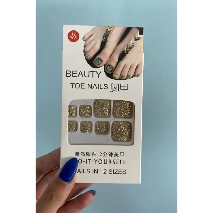 Altın Renk Sim Detaylı 12li Ayak Takma Tırnak Seti