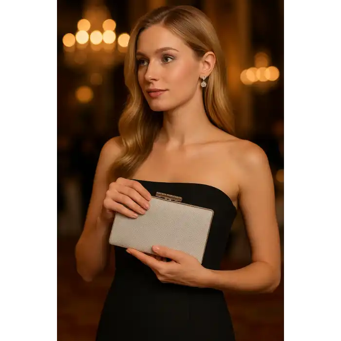 Altın Renk Simli Abiye Portföy Çanta