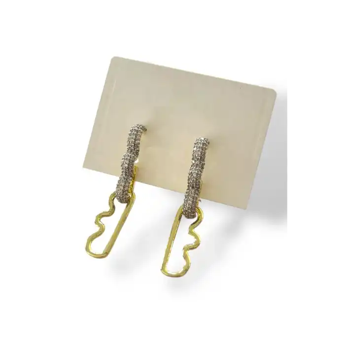 Altın Renk Taş Detaylı 14K Altın Kaplama Küpe (Çift)