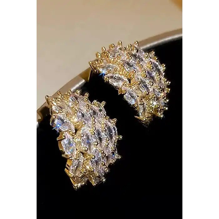 Altın Renk Taş Detaylı 14K Altın Kaplama Küpe (Çift)