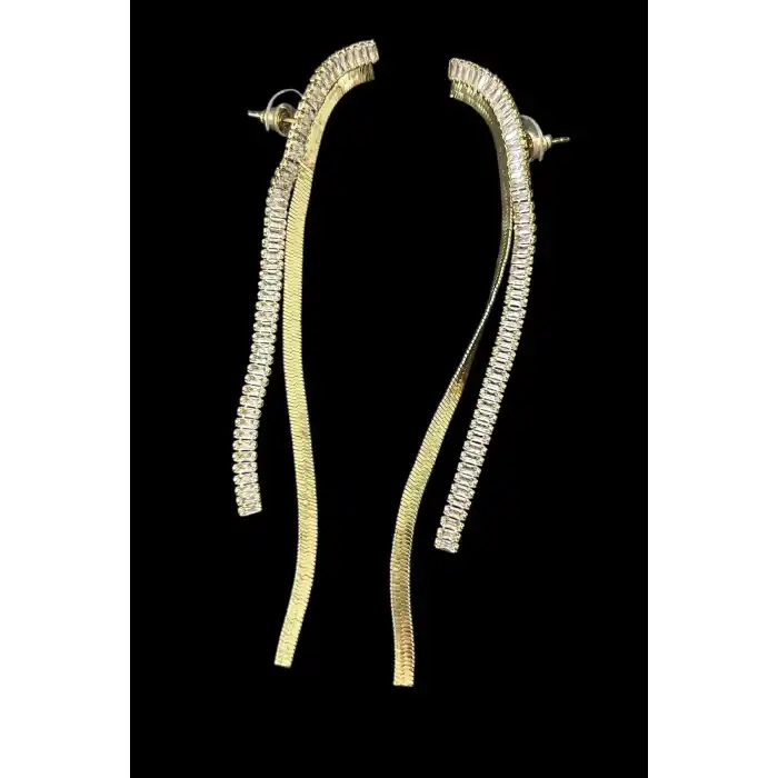 Altın Renk Taş Detaylı 14k Altın Kaplama Küpe (Çift)