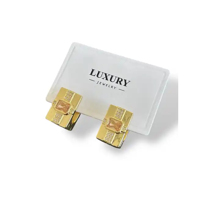 Altın Renk Taş Detaylı 14k Altın Kaplama Küpe (Çift)