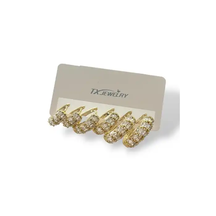 Altın Renk Taş Detaylı 14K Altın Kaplama TX 6lı Halka Küpe Set