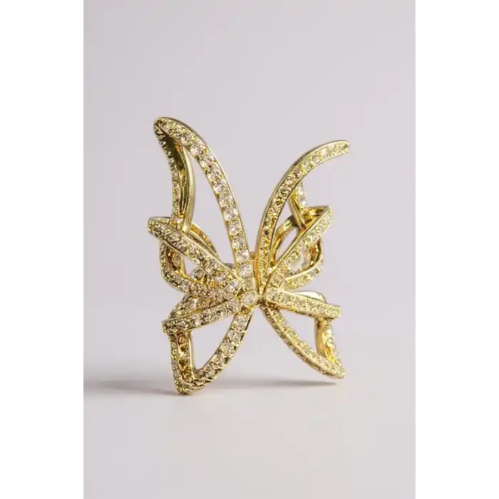 Altın Renk Taş Detaylı 14K Altın Kaplama TX Ear Cuff (Tek)