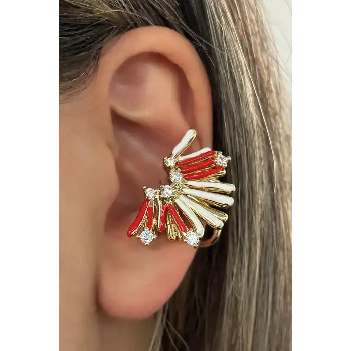 Altın Renk Taş Detaylı 14K Altın Kaplama TX Ear Cuff (Tek)