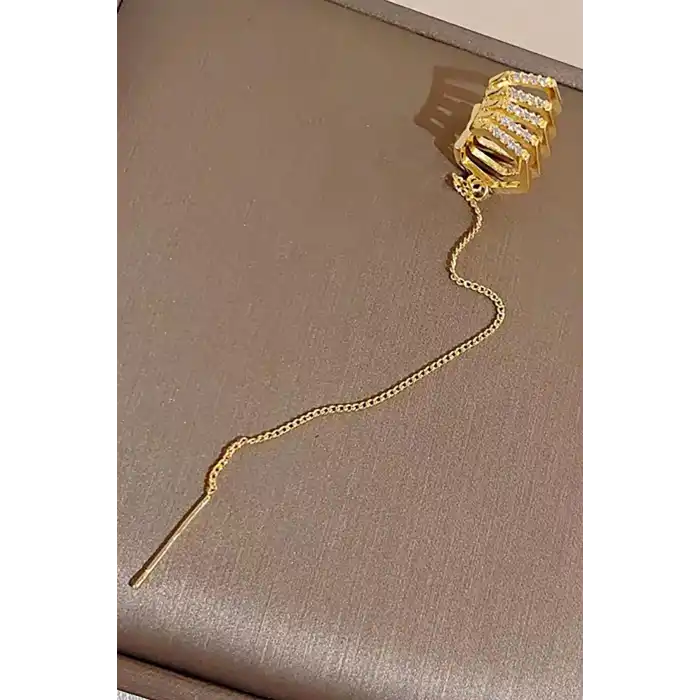 Altın Renk Taş Detaylı 14K Altın Kaplama TX Ear Cuff (Tek)